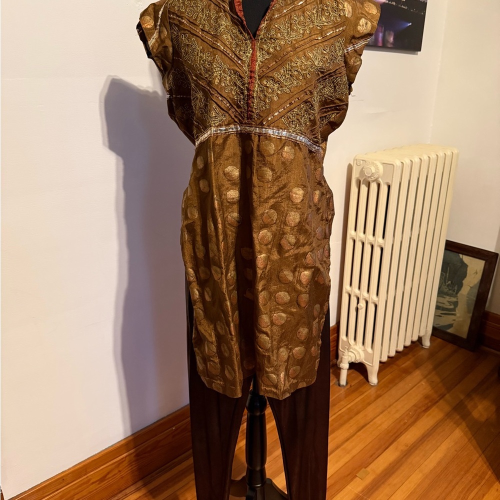 Embroidered Gold-Brown Tunic Top